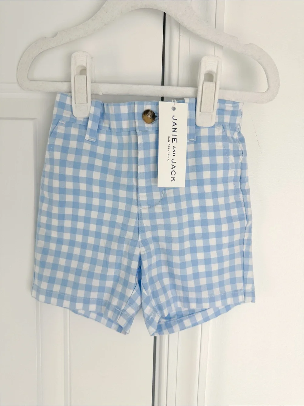 Janie and Jack Light Blue and White Gingham Shorts 12-18m NWT